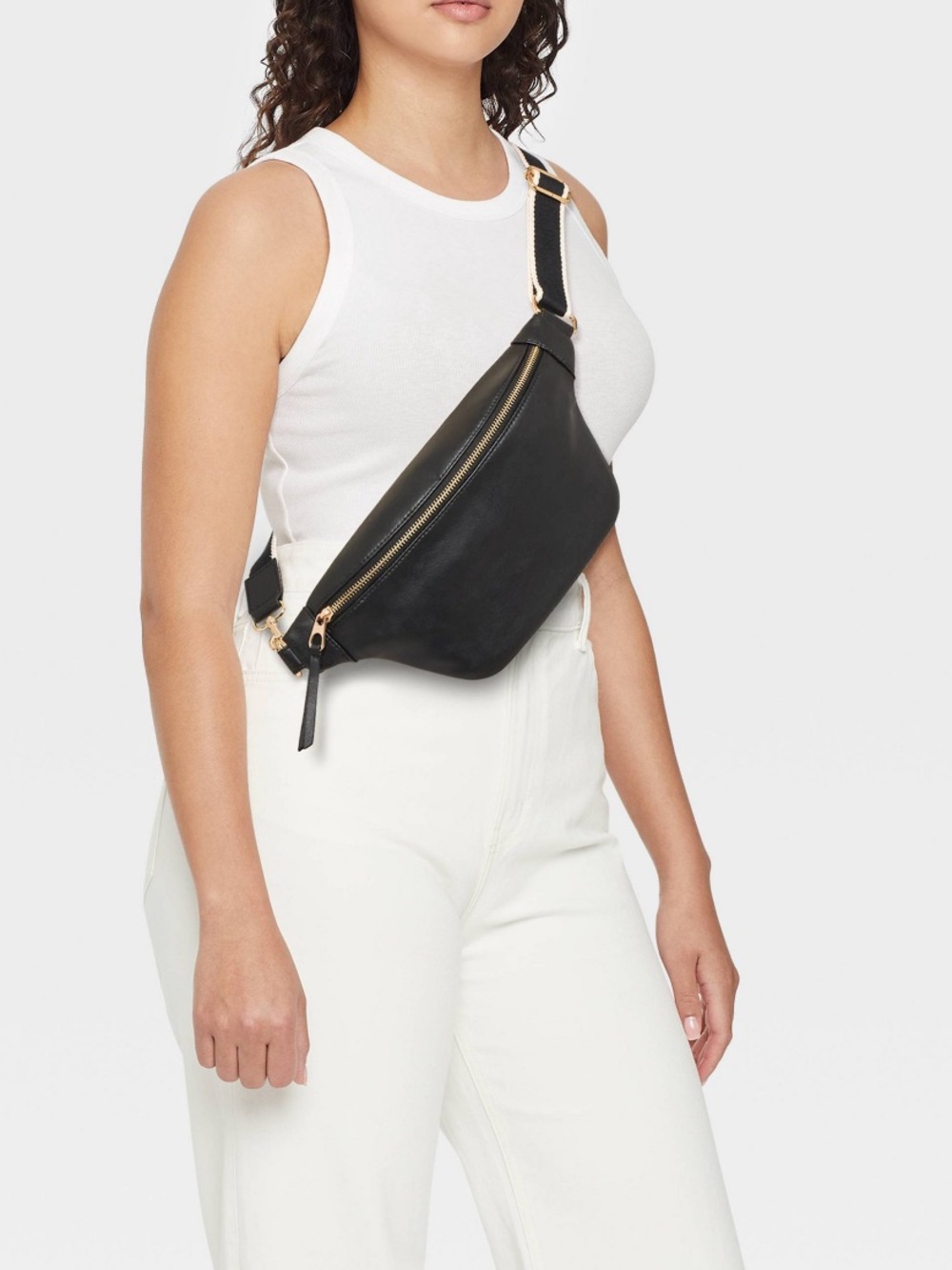 A New Day Black Crescent Belt Bag Fanny Pack Crossbody Gold Hardware